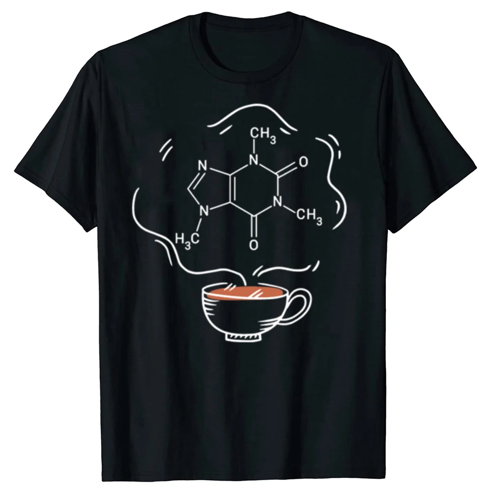 Lustige T-Shirts mit Molekül-Grafik für Kaffeeliebhaber, Herren- und Damenmode, lässiges T-Shirt aus 100 % Baumwolle, lockeres, übergroßes T-Shirt