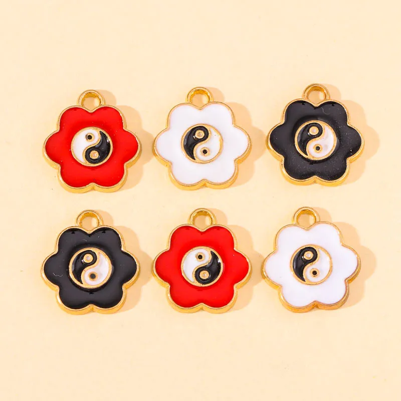 

20Pcs Enamel Kung Fu Tai Chi Charms Flower Shape Pendant Handmade Making Yin Yang Gossip Earrings Necklaces Jewelry Accessories