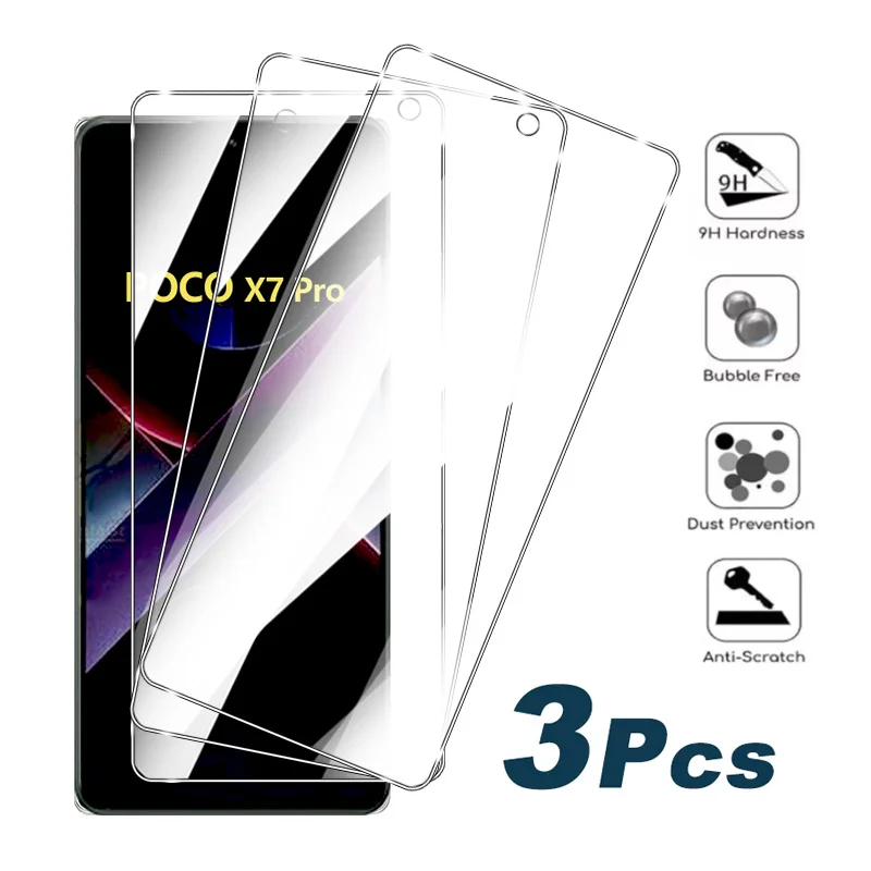 3 יחידות זכוכית מקורית עבור Xiaomi Poco X7 Pro 5G זכוכית הגנה Pocco Little X7Pro X 7 Pro 7Pro מגן מסך PocoX7Pro 6.67 אינץ'