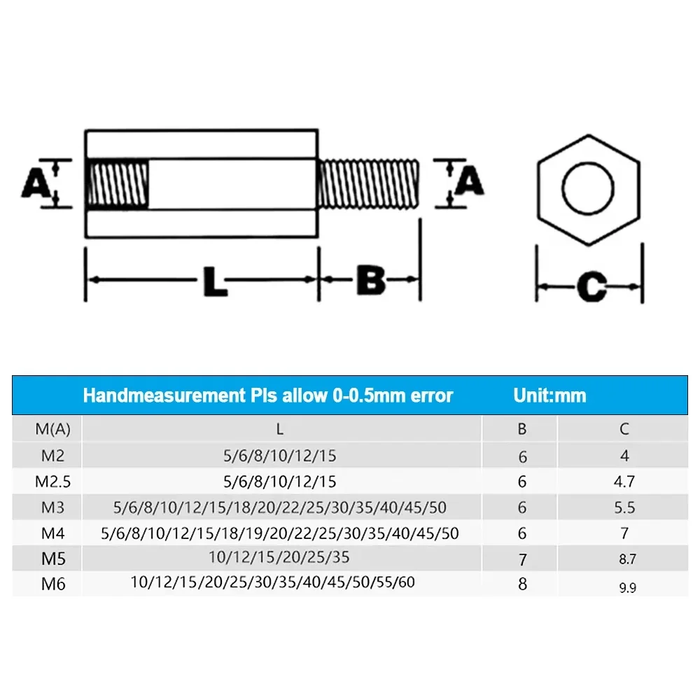 Nylon Hex Standoff Spacer Set - Black & White Assorted Sizes