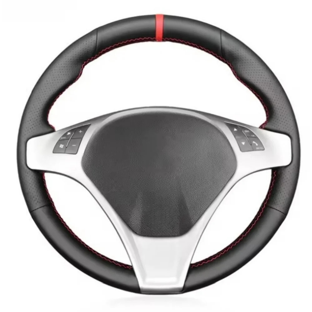 Premium Handcrafted Black Leather Steering Wheel Cover - Elegant Car Interior Accessory