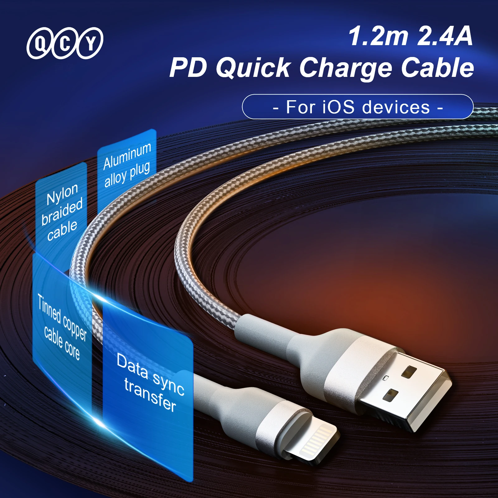 2.4a 1.2m Usb Cable For Iphone 13 12 11 Pro Max X Xr Xs 8 7 6s Ipad