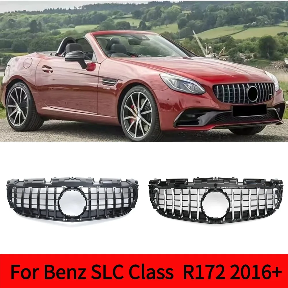 

For Mercedes Benz SLC Class W172 R172 2016-2020 Front Grille Racing Grill SLC300 GT Silver/Black Car Upper Bumper Hood Mesh Grid