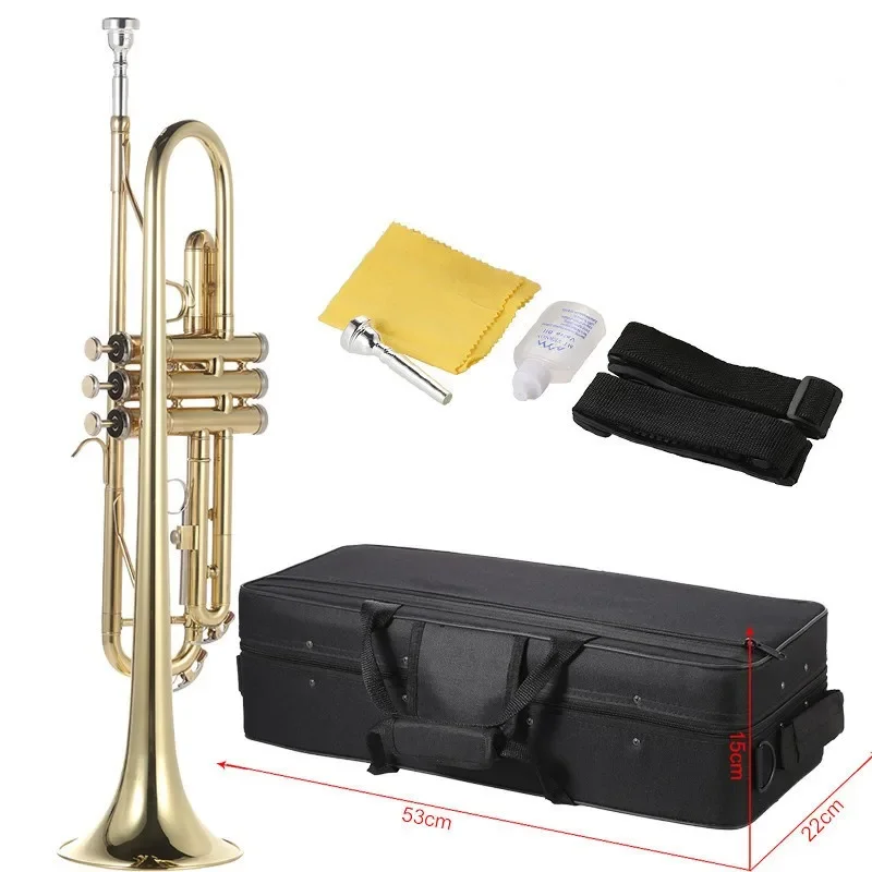 Trumpet Bb B Flat Brass Gold-painted Exquisite Durable Musical Instrument with Mouthpiece Valve Oil Gloves Strap Case