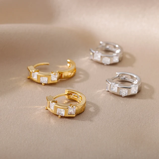 Aesthetic Stainless Steel Hoop Earrings For Women Gold Minimalist Heart Snake Flower Zircon Earring Korean Fashion Jewelry 2022 E2306G-5