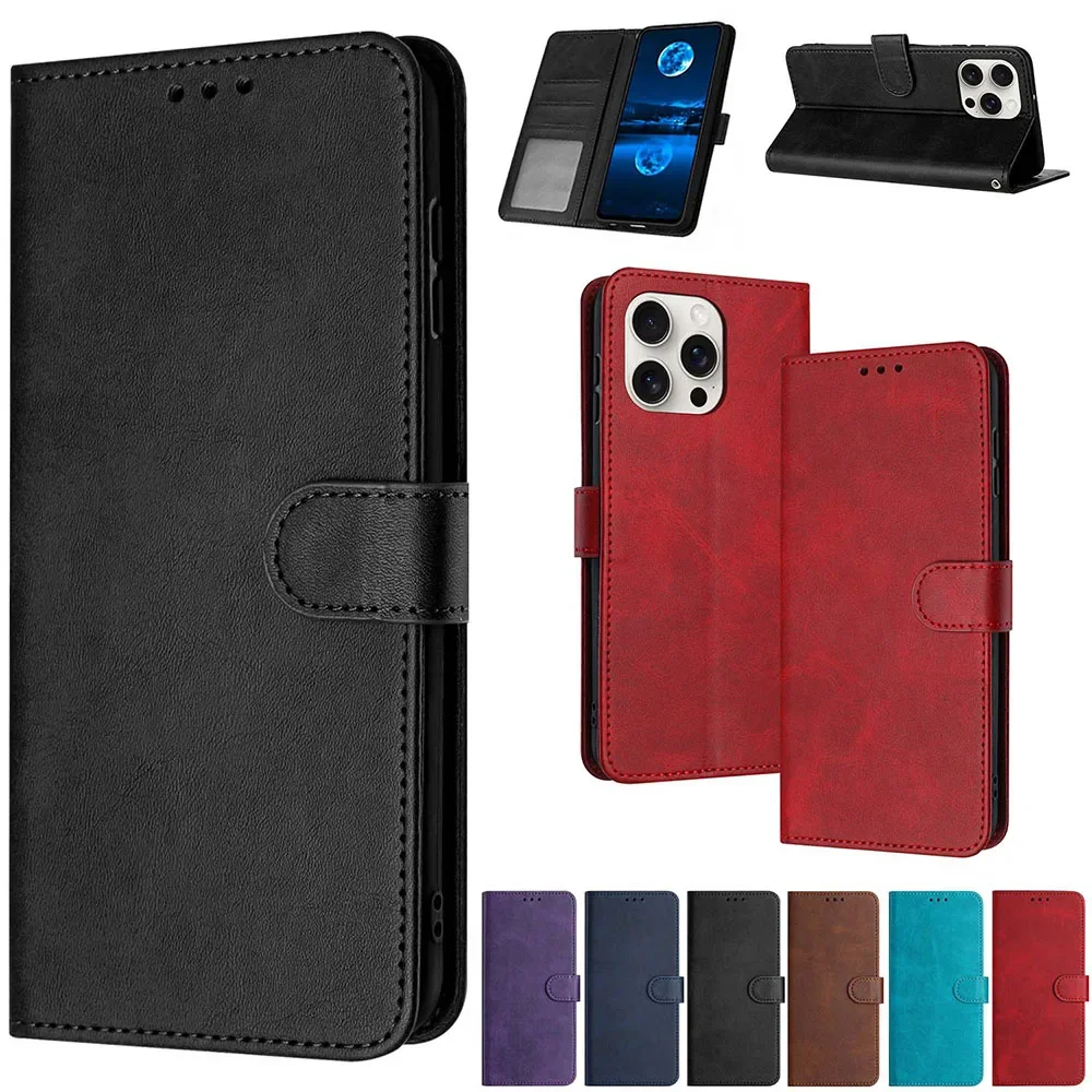 Leather Flip Wallet Case with Card Slots and Stand, Protective Phone Cover