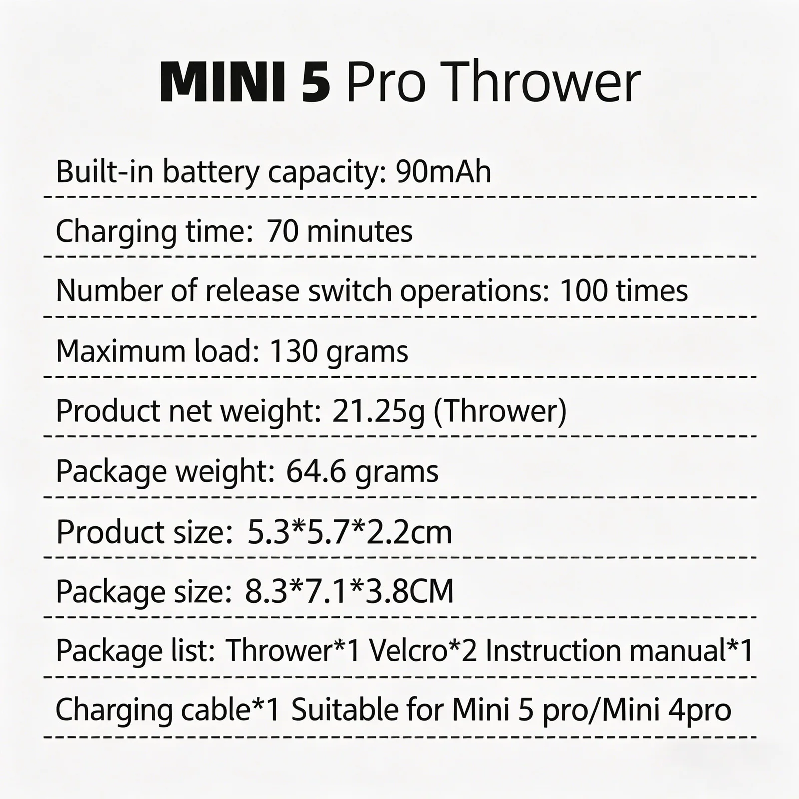 Mini Airdropper Ultra-Léger pour DJI Mini 5/4 Pro - 21g, 130g Charge