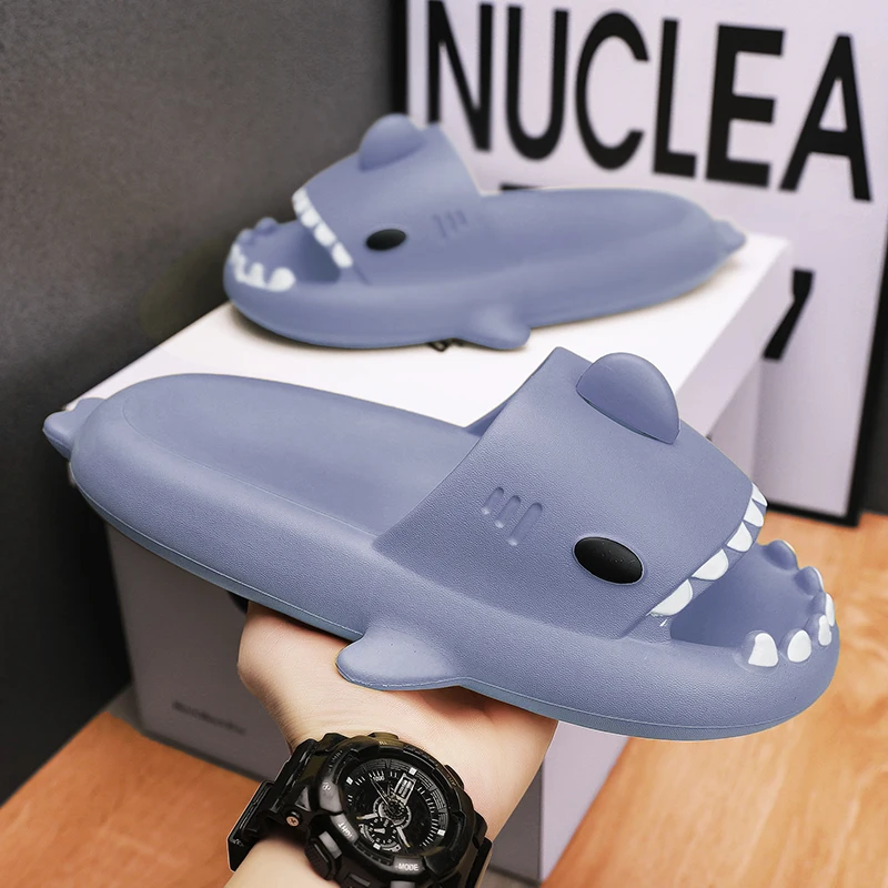 

Fashion Shark Slippers For Women Men Outdoor Beach Slides Bathroom Non-slip Thick Sandals Home Couple Flat Shoe Shark Flip Flops