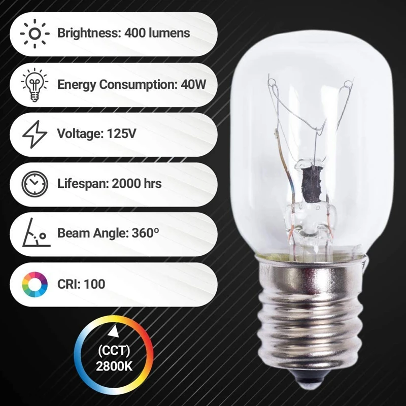 Microwave Light Bulb 40W E17 125V Replacement Part-Exact Fit For Whirlpool Microwaves And The Lava Lamps-Pack Of 3