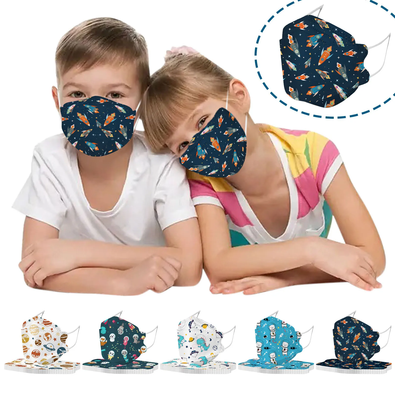 10Pcs Children's Fish-shaped Space Design Disposable Mask, Four-layer Ultra-filtering For Boys And Girls