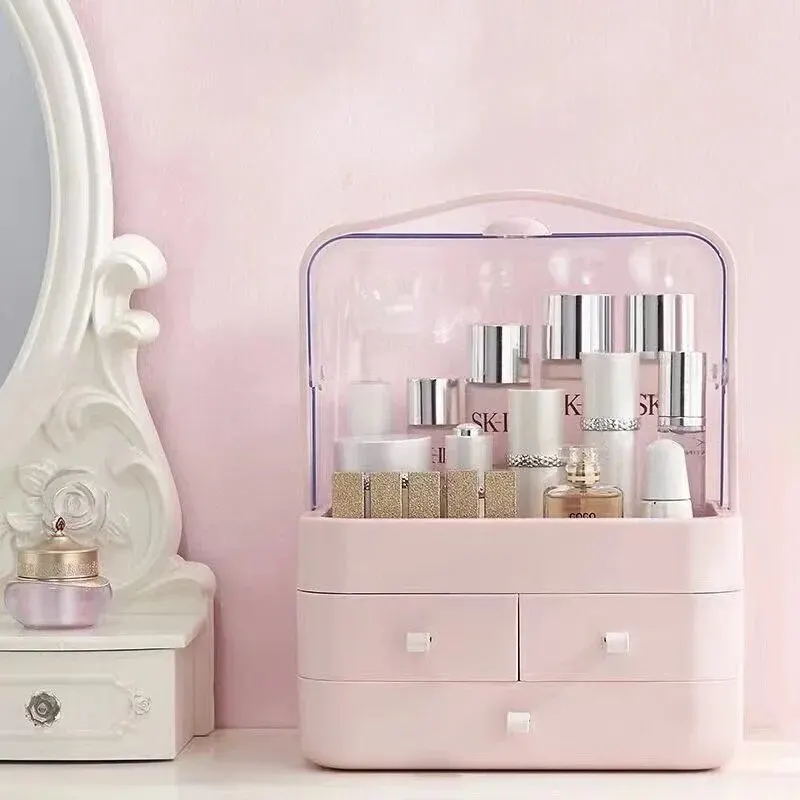Trendy Dustproof Drawer-style Cosmetic Storage Box Desktop Organizer Skincare Products Comb Tabletop Makeup Holder Rack 6