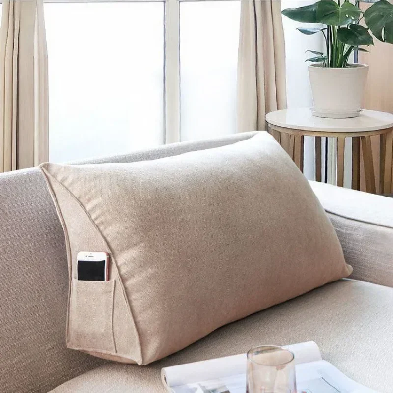 Soft Sofa Triangle Back Cushion Cover with Pockets Living Room Rectangular Back Pillowcase Bed Headboard Backrest Support Case