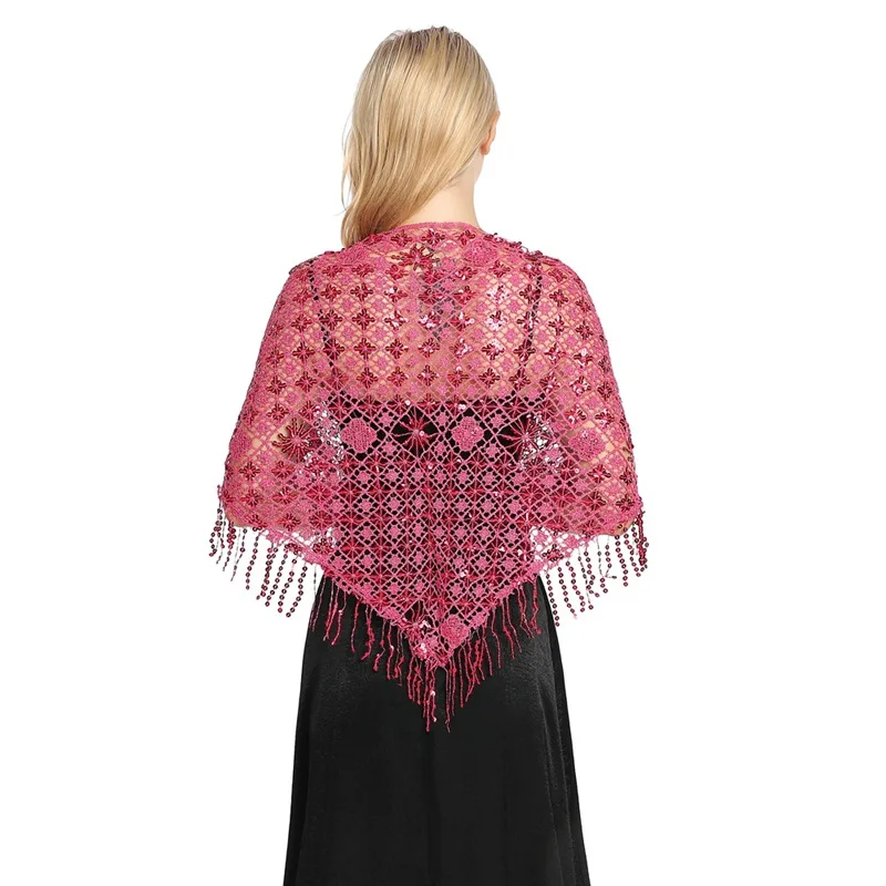 Spring Autumn Style Sequin Tassel Scarf Sequin Cape Dinner Party Capes Women Tassel Cape Cloak Lady Ponchos R2 2022 spring autumn new women wear european american tassel pullover cloak national style lady shawl sweater scarf red