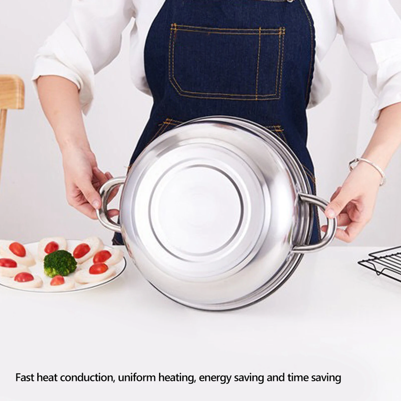 2-Layer Steel Pot Stainless Steel Cookware 27cm/11in 2-Layer Pot Cooker Double Boiler Soup Steaming