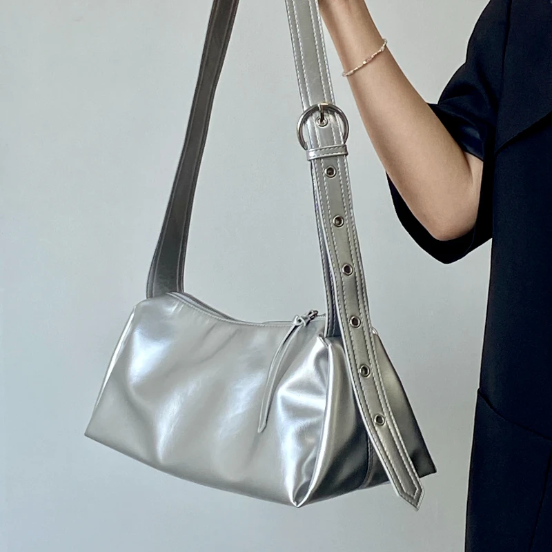 

Patent Leather Women's Messenger Bag Fashion Pleated Ladies Small Shoulder Bags Solid Color Female Underarm Bag Purse Handbags