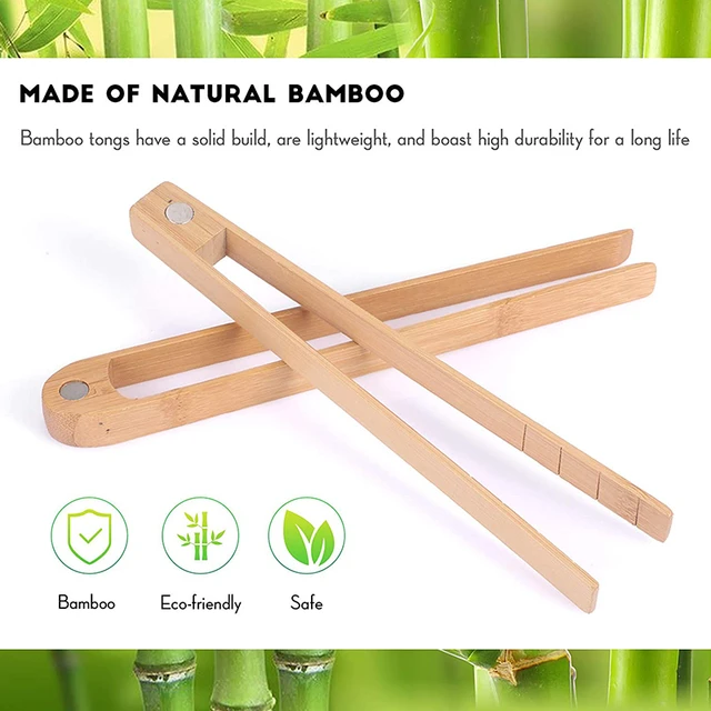6 Pieces Wooden Tongs Wooden Kitchen Tongs Long Bamboo Kitchen Tongs Bamboo  Toaster Tongs Wooden Cooking Tongs for Kitchen Picking Up Cheese Bacon