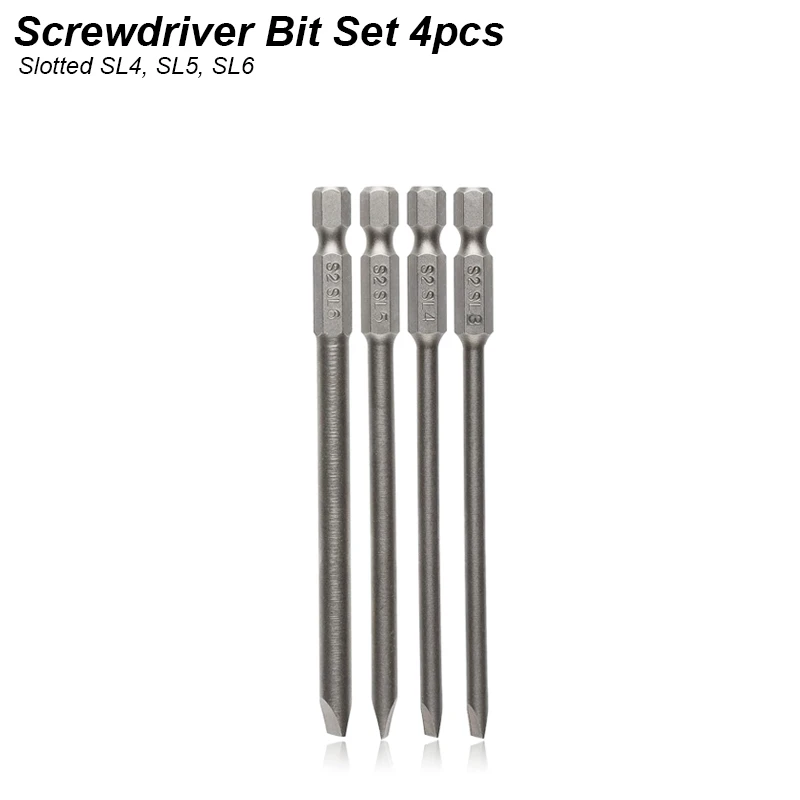 5 Schlitz-Schraubendreher-Bits, 4 Mm, Magnetisch – S2-Stahl, 1/4 Zoll Sechskant, 7,6 Cm Länge