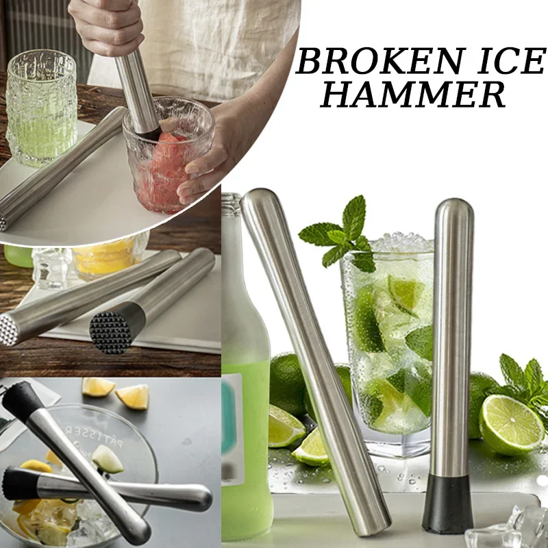 Stainless Steel Crushed Ice Hammer Multifunctional Popsicle Sticks Cocktail Swizzle Stick Fruit Lemon Muddle Pestle Bar Tools