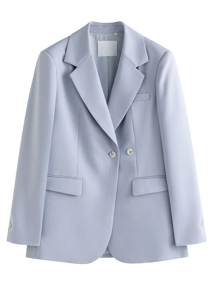 FSLE Shoulder Pad Design Korean Style Suit Jacket Two Button Design Solid Loose Casual Blazer Office Lady Notched Collar Jackets