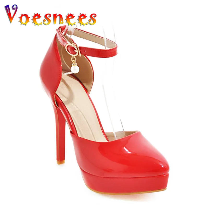 

Spring And Summer New 12CM Women Sandals Fashion Pointed End High Heels Side Empty Elegant Party Shoes Sexy Buckle Strap Pumps