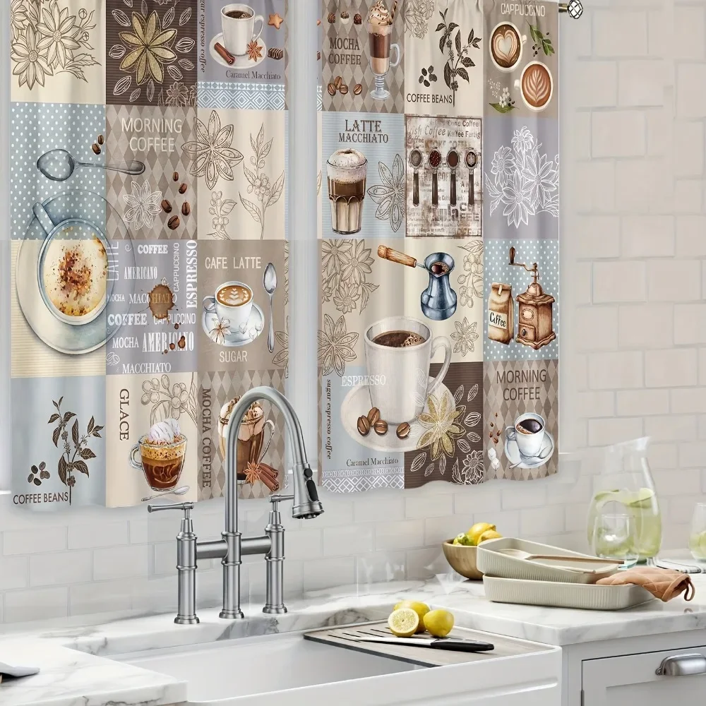 Description Picture 3 of item2Pcs Vintage Cafe Rod Pocket Rustic Polyester Kitchen Curtains For Kitchens Bedrooms Study Rooms Living Room Home Decoration