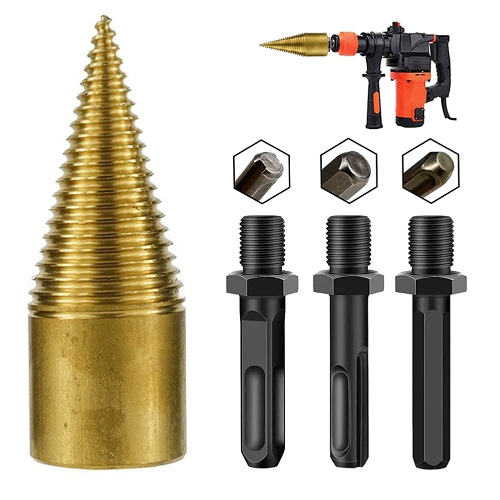 Firewood Log Splitter, 3Pcs Drill Bit Removable Cones Kindling Wood Splitting Bits Heavy Duty Electric Drills Screw