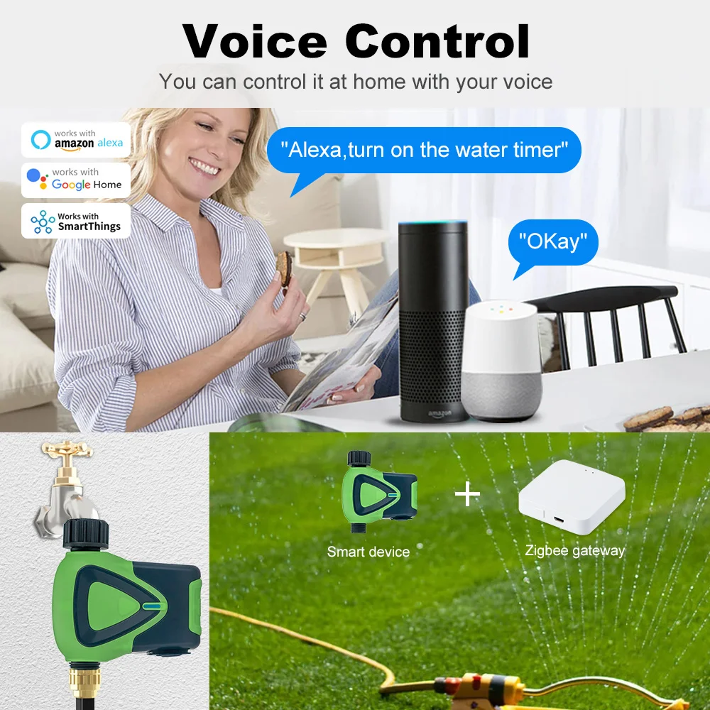 스마트 홈 Tuya Zigbee 스마트 스프링클러 급수 타이머, 자동 관개 컨트롤러 시스템, Alexa Google Assistant와 함께 작동