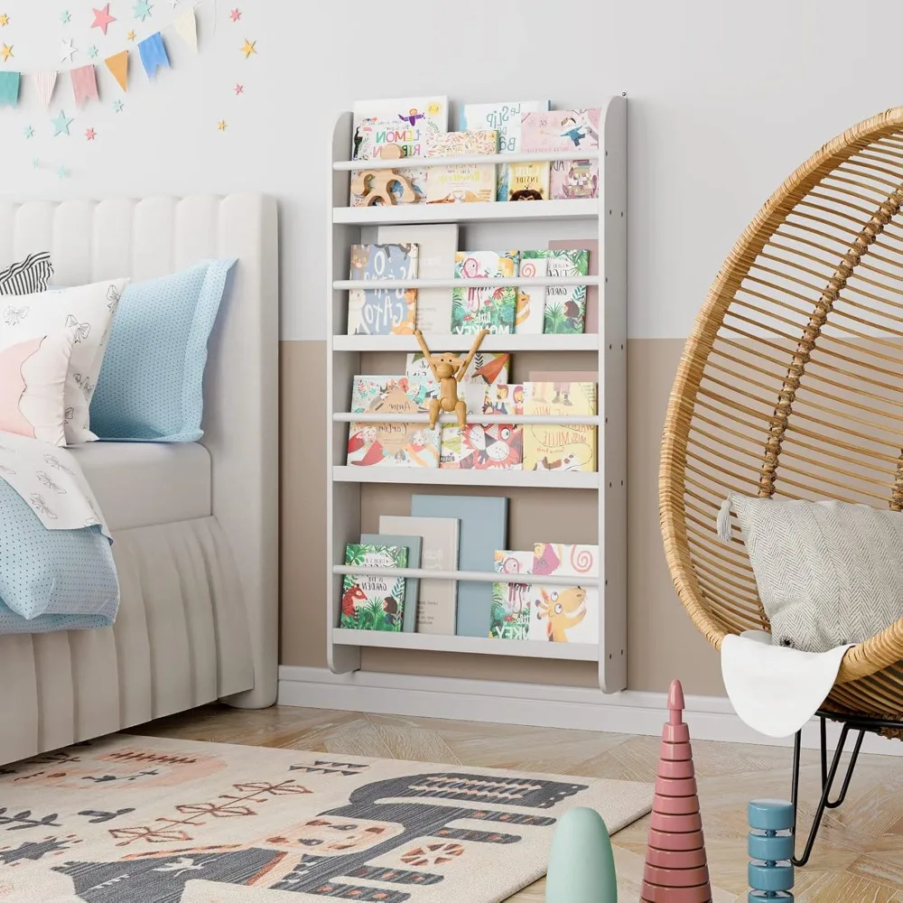 Kids Bookshelf, Wall Mount 4-Tier Book Shelf Organizer for Toys and Books, Toy Storage Bookshelf in Bedroom, Living Room 2
