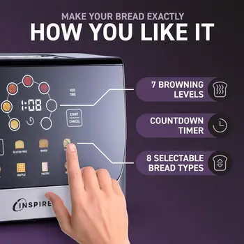 Touch Screen Display Smart Toaster, 2 Slice with 8 Bread Type and 7 Browning Modes, Automatic Lowering and Raising, Dig 3