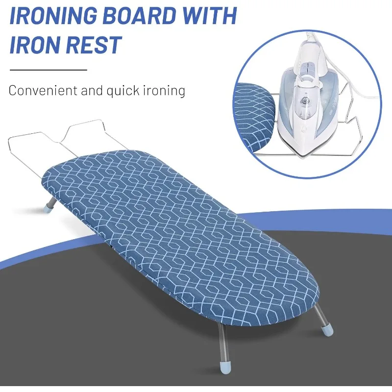Tabletop Ironing Board with Iron Rest, Tabletop Small Ironing Board with 2 Heat Resistant Cover