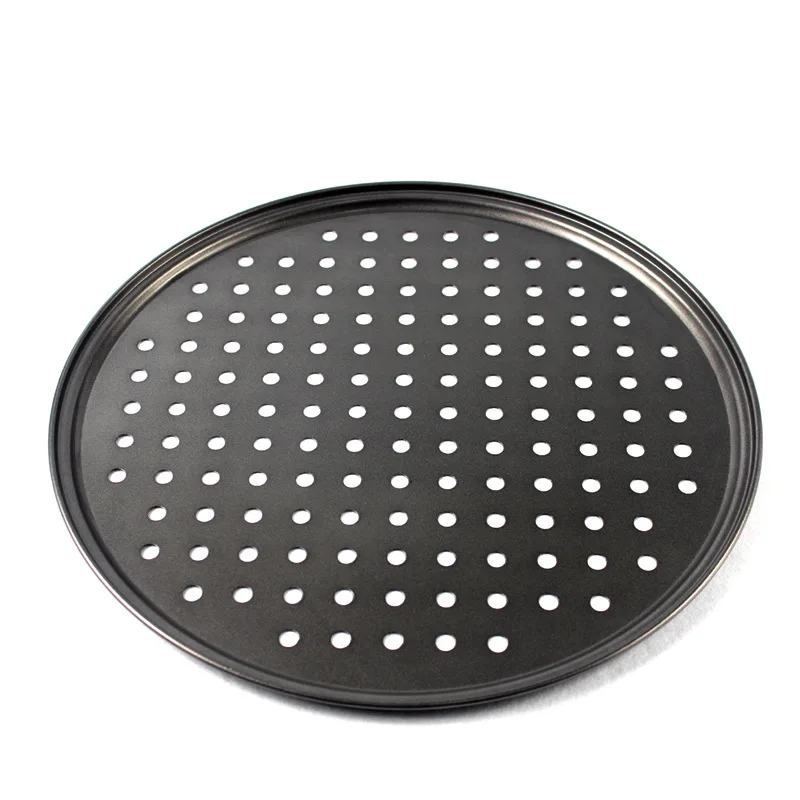 Nonstick Carbon Steel Pizza Crisper Trays Baking Pan with Holes Round Deep Dish Plate Bakewave Mould Oven Home pizza bakeware