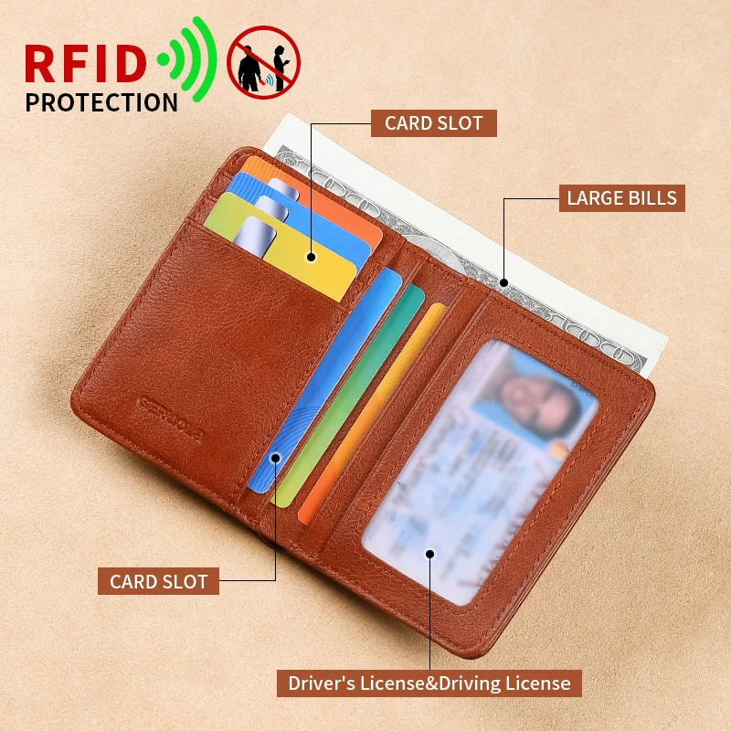 Men's Ultra-Thin Genuine Leather Wallet with RFID Protection - Perfect Valentine's Day Gift