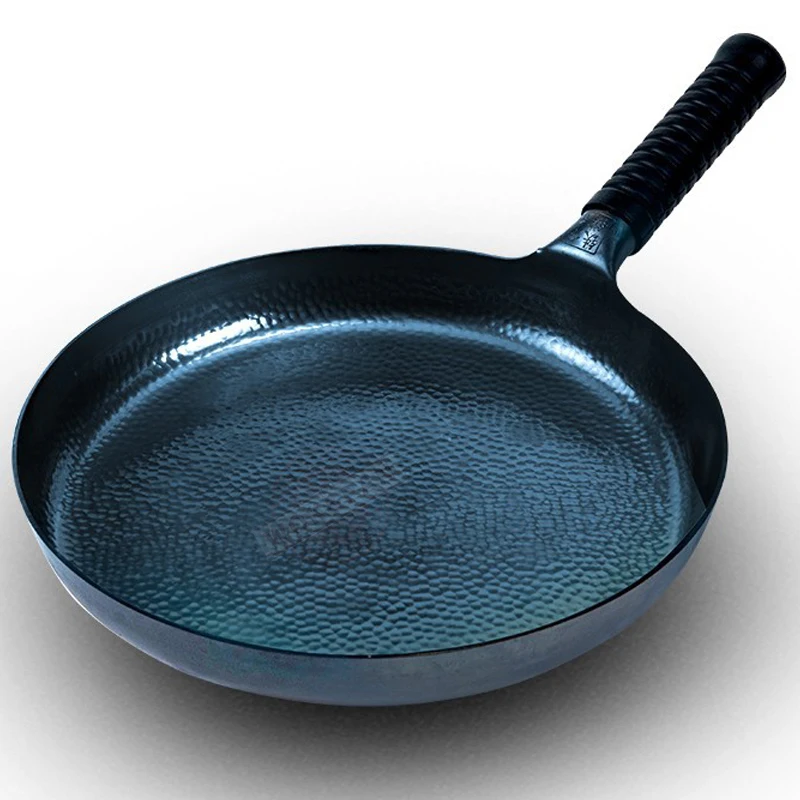 

26/28/30cm Iron Frying Pan,Induction Compatible,Chinese Traditional Hammered Pan Blue Cooking Wok Kitchen Cookware