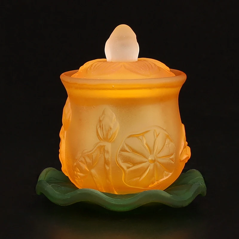 Buddha Imitation Glazed Lotus Buddhism Offering Set Incense Burner, Water Supply Cup, Vase, Fruit Plate, Buddha Hall Decorations 6