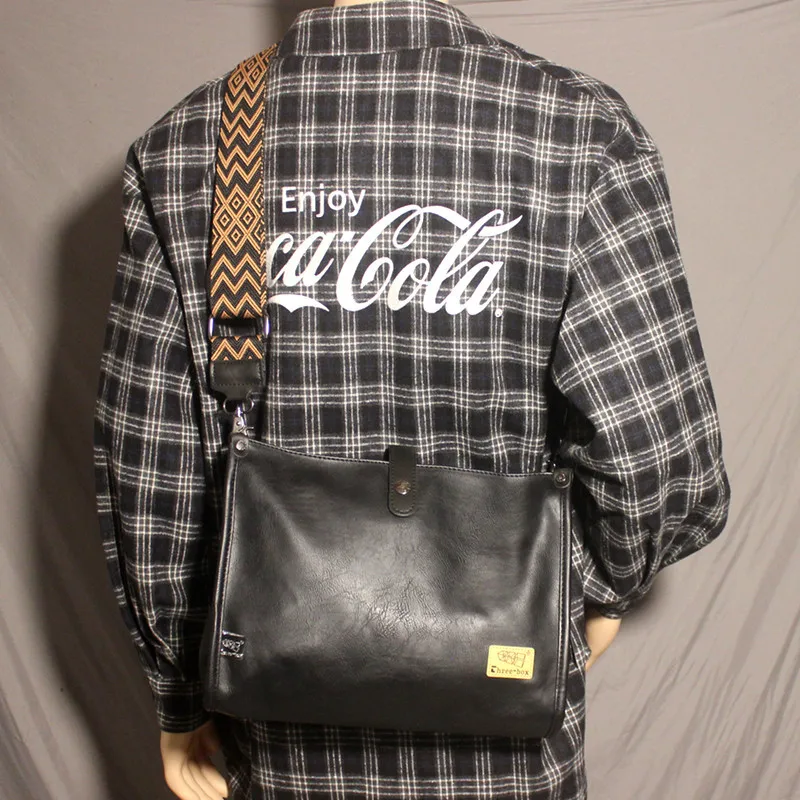 New Vintage PU Leather Shoulder Bag Large Capacity Youth Crossbody Bag Casual Male Messenger Bag Fashion Sling Bag