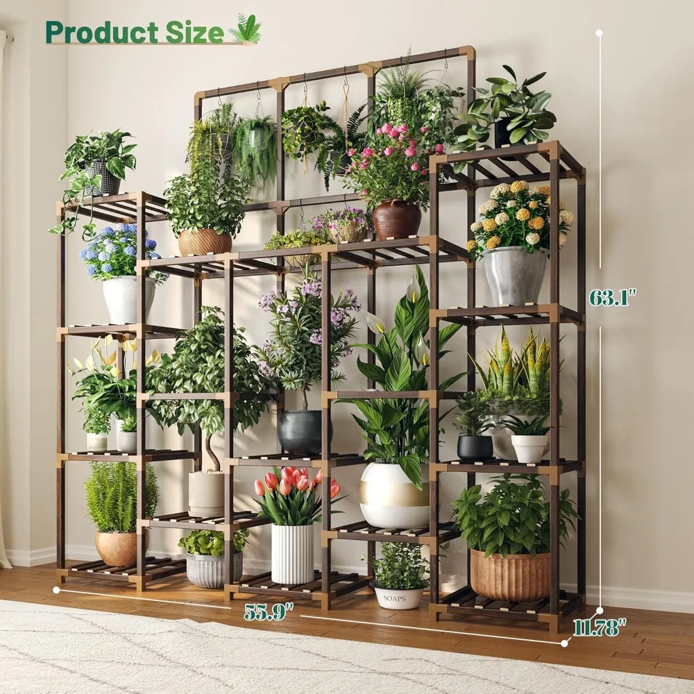 Large Wooden Plant Rack, 4-Tier, 63.1 "High, Indoor, Outdoor, Capable, Indoors, 22 Pots 5
