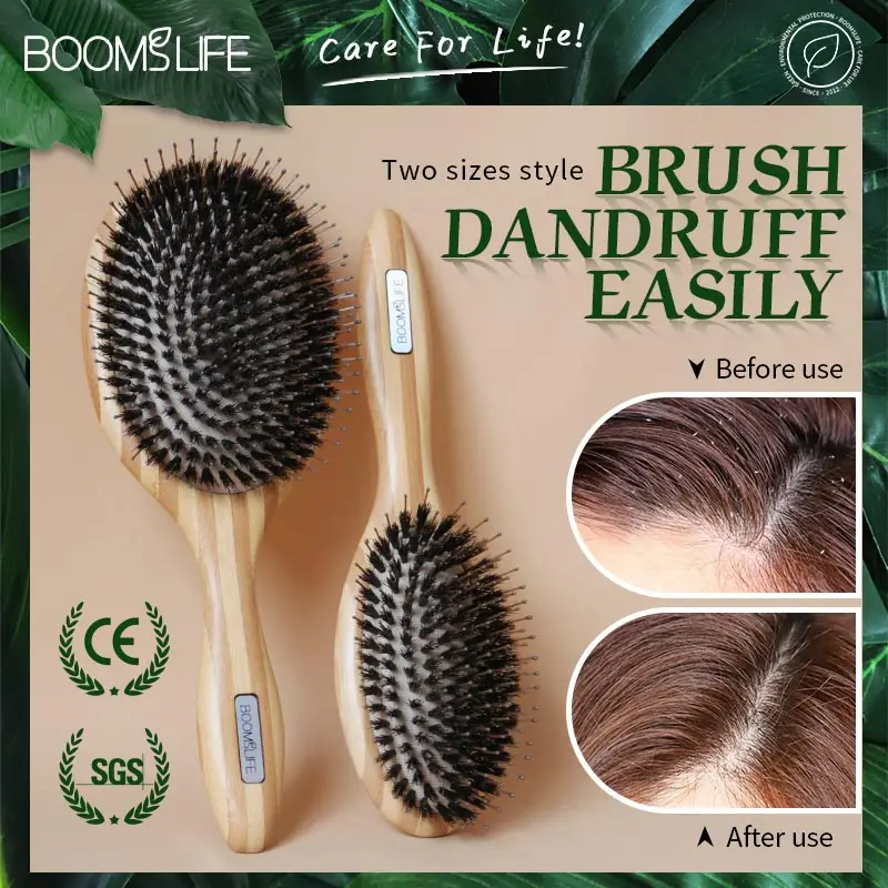 Boar Bristle Brush Bamboo Hair Brush Women Head Scalp Massage Hairbrush Wooden Combs for Hair Beauty Barber Comb