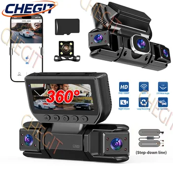360 ° Dash Cam per Auto con Registratore Video WIFI, 4 Obiettivi 1080P, DVR Auto con Modalità di Monitoraggio Parcheggio 24H, Telecamera Anteriore Destra e Posteriore