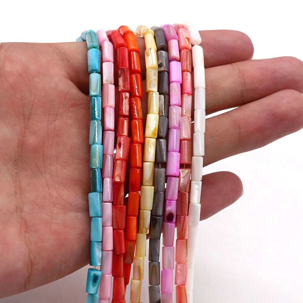 4x8mm Natural Shell Cylindrical Shape Beads Multi Color Dyed Mother of Pearl Shell Loose Spacer Beads for Making Jewelry DIY
