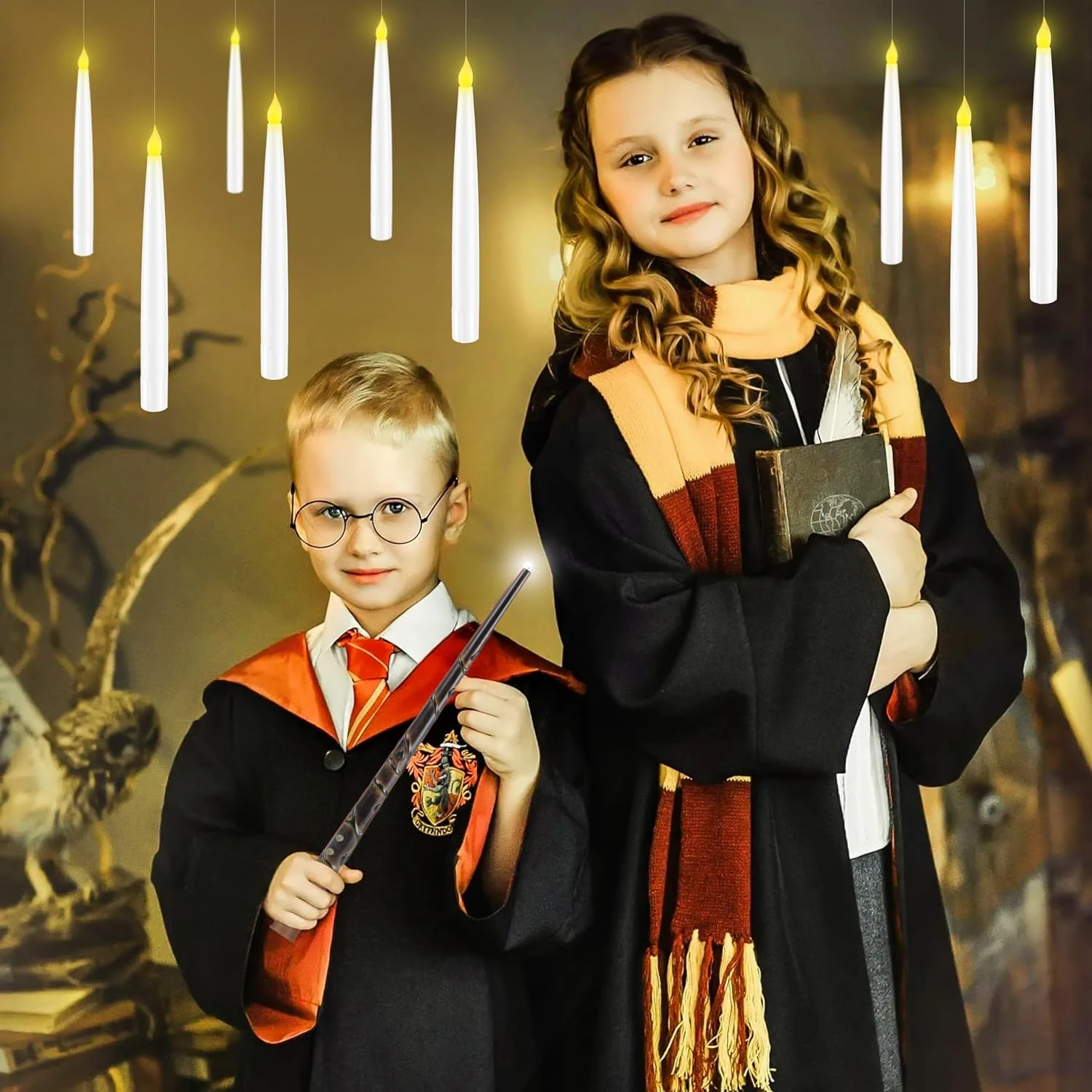 Bougies magiques Harry Potter flottantes à LED avec baguette - Déguisement  Mania