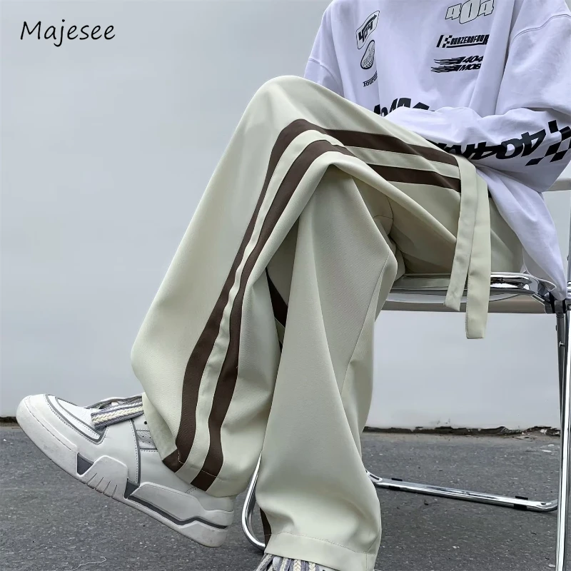 

Men Pants Side Stripe Solid American Style Outer Sporty Jogging Pantalones Draping Vitality Mops Fashion Daily All-match Baggy