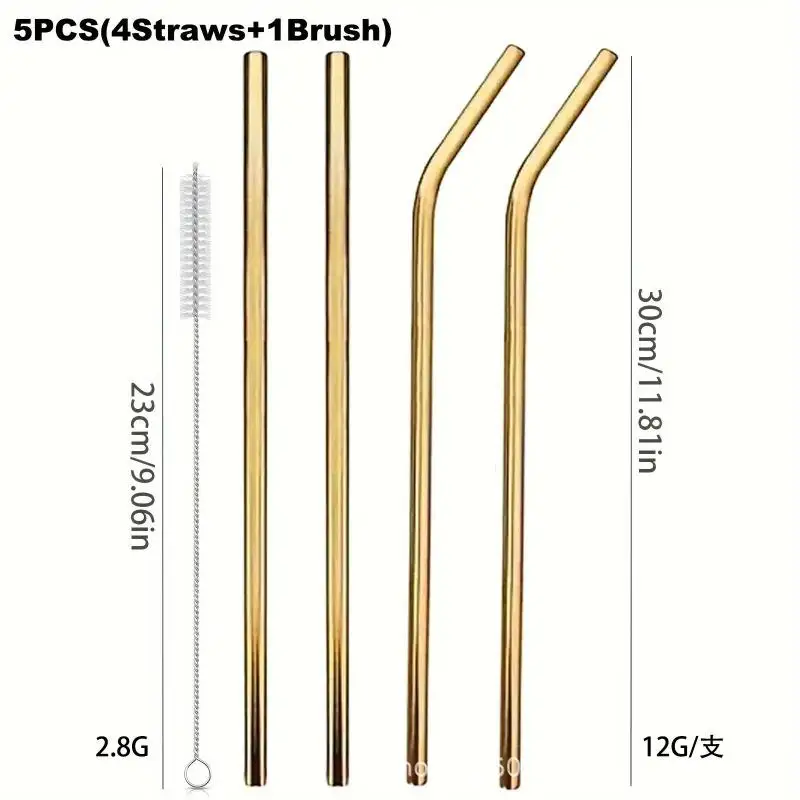 Eco-Friendly Colorful Reusable Stainless Steel Drinking Straws, 4-Pack - 30cm for Cocktails & Smoothies