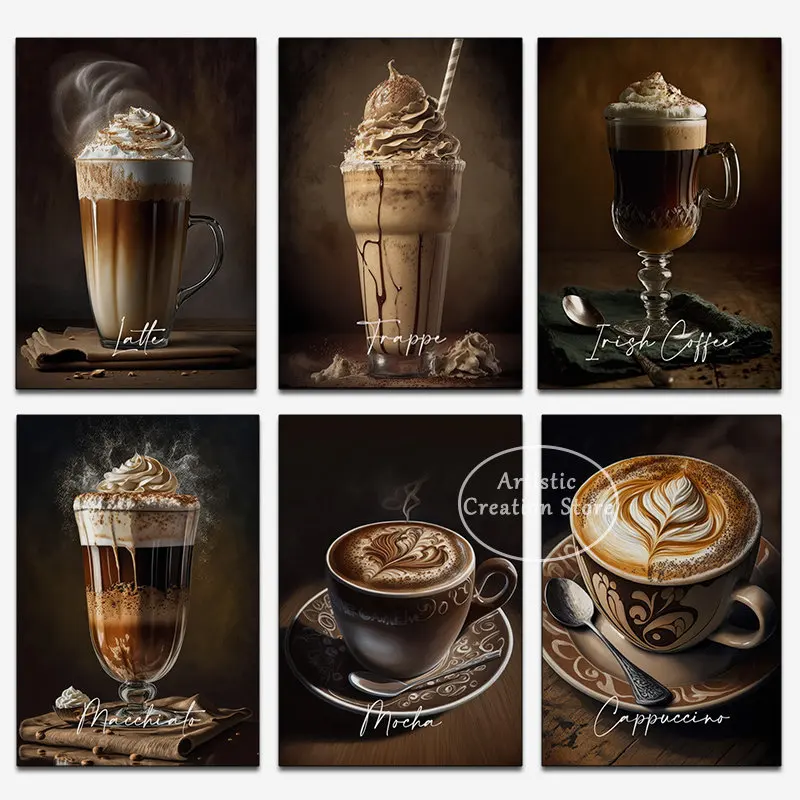 Vintage Coffee Poster Irish Mocha Macchiato Kitchen Art Prints Canvas Painting Immagini A Parete Per Coffee Shop Room Decor Gifts