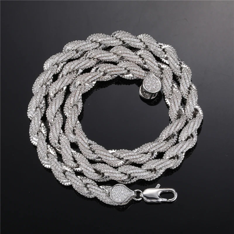 D&Z New 8mm Rope Chain Lobster Buckle Necklace Iced Out