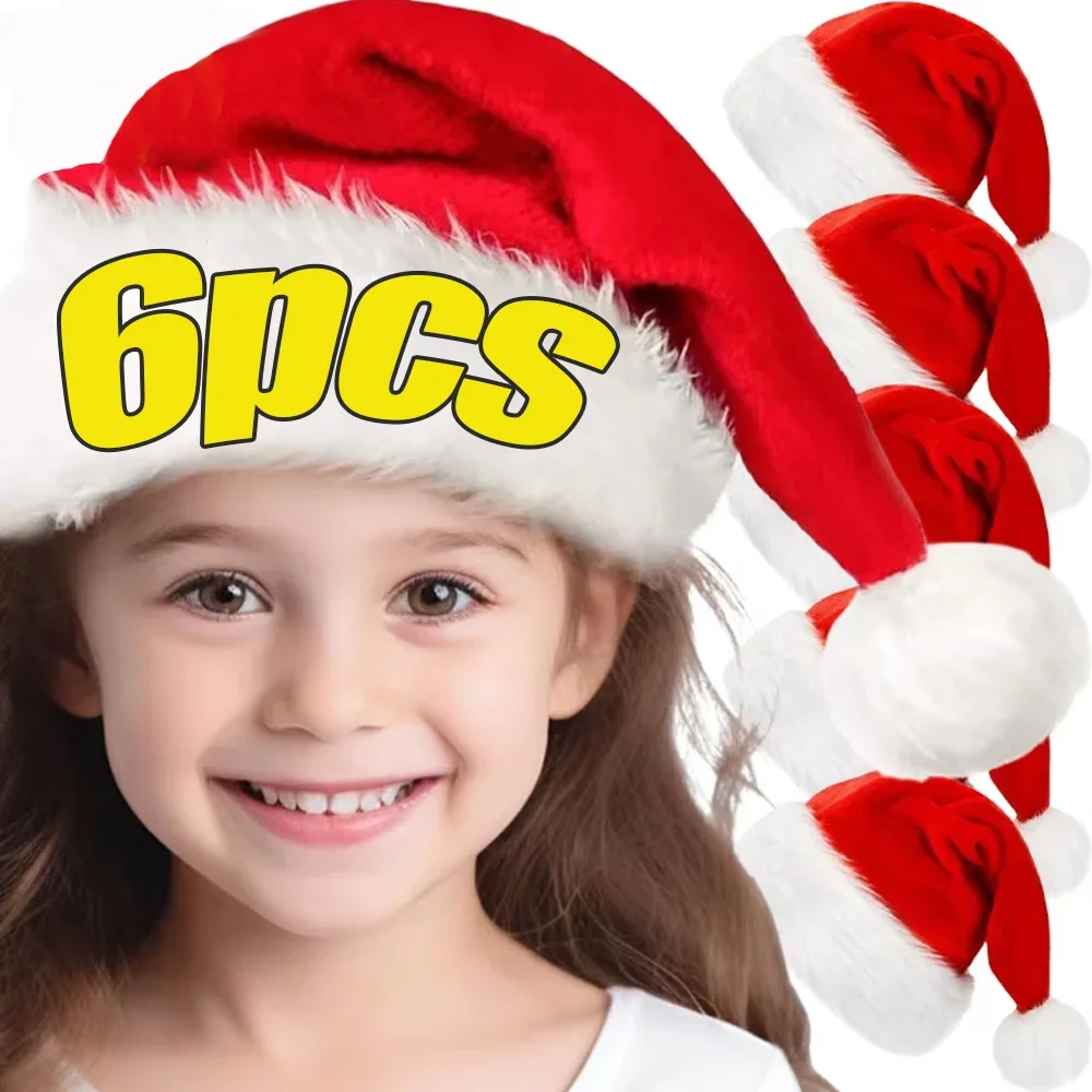 Christmas Hat Plus Velvet Padded Thickened Santa Claus Hats Soft Comfort Adults Kids New Year Party Gift Caps Home Decorations