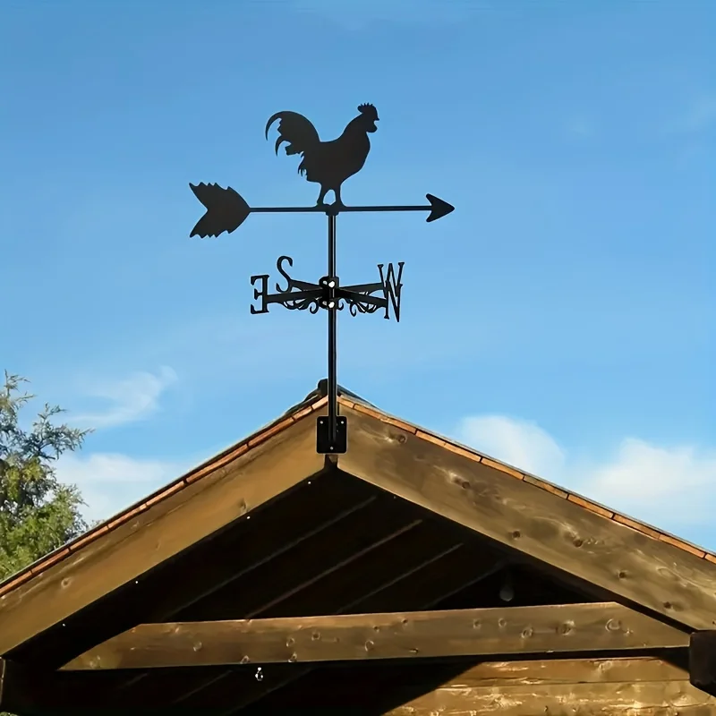 

1pc Rooster Weathervane, Metal Silhouette Wind Direction Indicator, Yard, Roof, Barn, Lawn, Hallowen Decor, Fall Decor