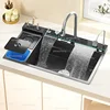 Waterfall Large Single Sink Kitchen Stainless Steel with Trash Can Multifunctional Vegetable and Dishwashing Basin Sink 1