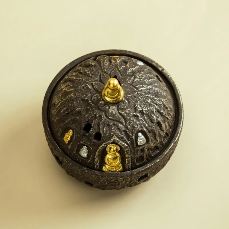 Dunhuang Zen Buddha Coil Incense Burner Ceramic Incense Holder for Sandalwood Agarwood Home Aromatherapy Desktop Decor Gift