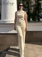 Spring 3 Pieces Set Outfits Women Knitted Suits Pants Sets Khaki Turtleneck Vest Long Cardigans Loose 3 Pieces Suit For Women - Image 3