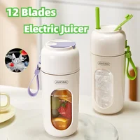 340ML Portable Blender Electric Juicer 12 Blades Fruit Mixers 2600mAh USB Rechargeable Smoothie Juicer Cup Squeezer Juice Maker 1